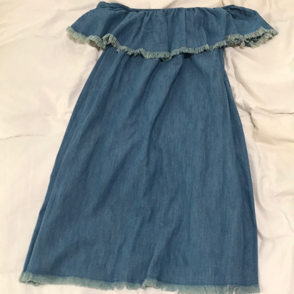 Off the shoulder jean short dress